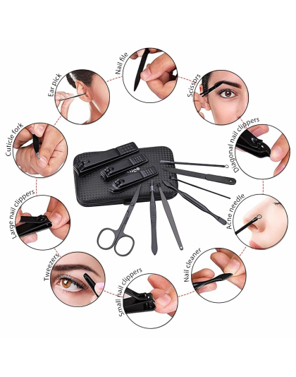 Manicure Set Nail Clippers Kit Professional Stainless Steel Nail Care Tools with Leather Travel Case 10 in 1 Black/Red