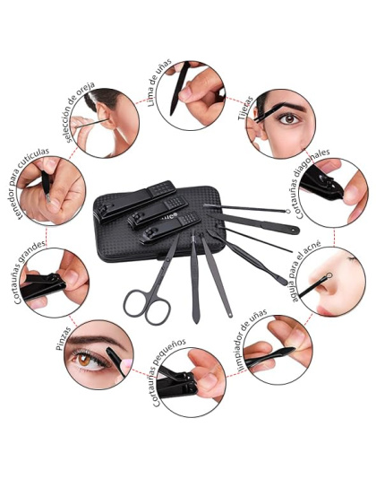 Manicure Set Nail Clippers Kit Professional Stainless Steel Nail Care Tools with Leather Travel Case 10 in 1 Black/Yellow