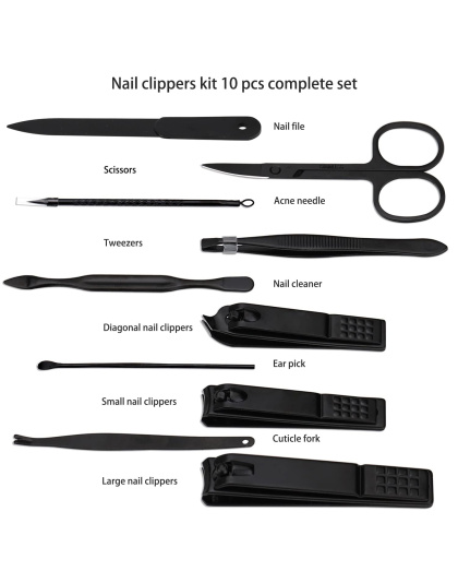 Manicure Set Nail Clippers Kit Professional Stainless Steel Nail Care Tools with Leather Travel Case 10 in 1 Black/Purple