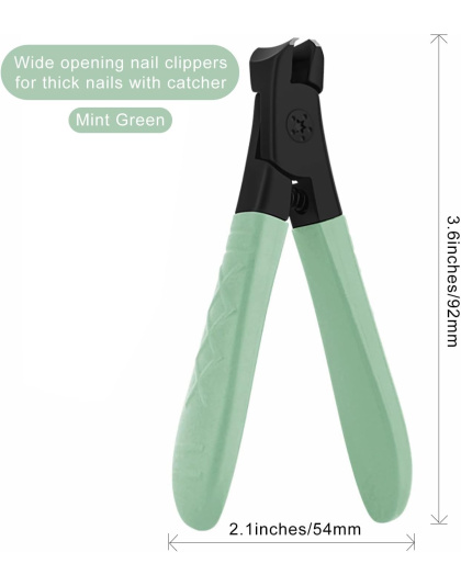 Nail Clippers for Thick Nails with Catcher, Wide Jaw Fingernail and Toenail Cutter for Seniors with Crystal Nail File Cuticle Fork and Storage Case (Mint Green)