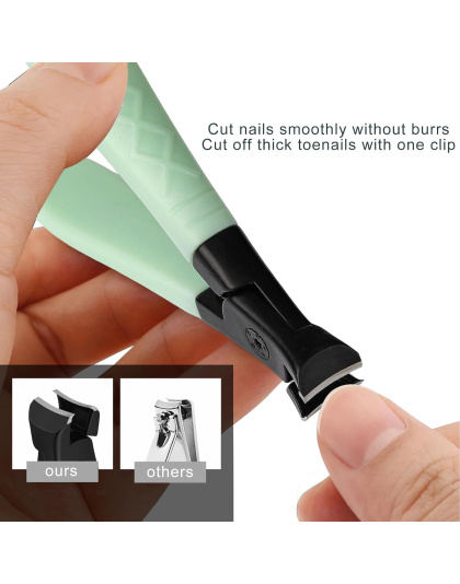 Nail Clippers for Thick Nails with Catcher, Wide Jaw Fingernail and Toenail Cutter for Seniors with Crystal Nail File Cuticle Fork and Storage Case (Mint Green)