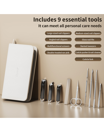 Nail Clippers Set Tweezers Scissors Manicure Grooming kit 9 in 1 with Zip Leather Case