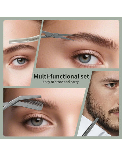 Eyebrow Trimmer Kit Scissors Tweezers Razor Facial Shaver Grooming Set with Mirror Travel Cases