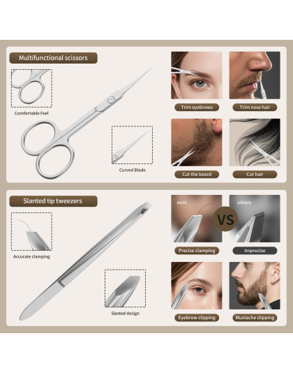 Nail Clippers Set Tweezers Scissors Manicure Grooming kit 9 in 1 with Zip Leather Case